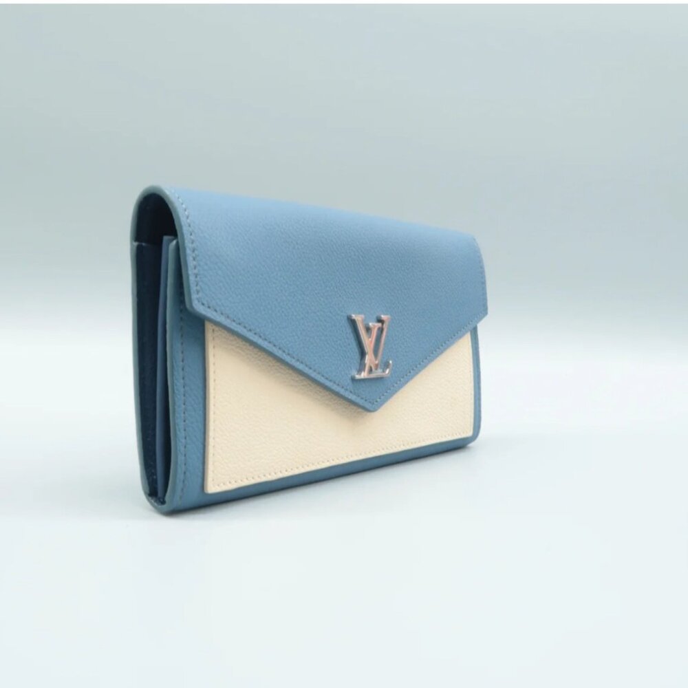 100% Authentic Louis Vuitton Blue & Beige Leather Wallet - Picture 3 of 12